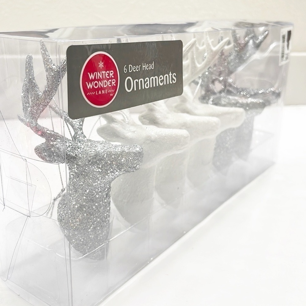 Winter Wonder 6 deer head glitter Christmas ornaments